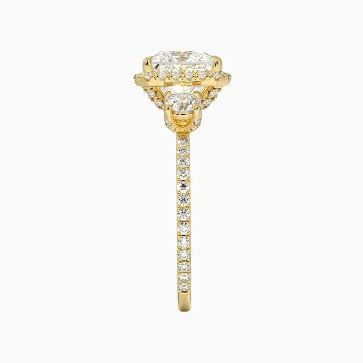 OBSER583 - Brielle Three Stone Princess Halo engagement ring setting view 9