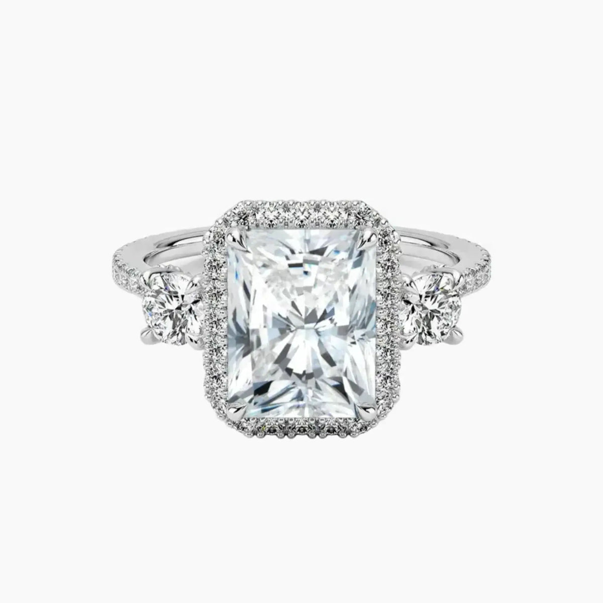 OBSER580 - Brielle Three Stone Radiant Halo engagement ring setting view 1