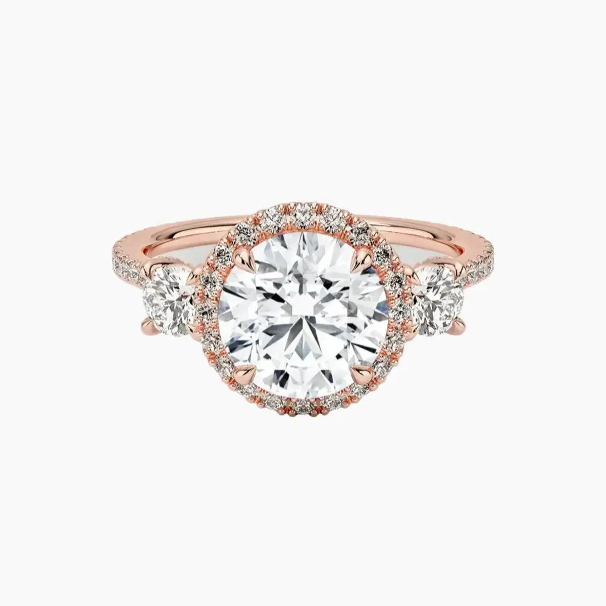 OBSER587 - Brielle Three Stone Round Halo engagement ring setting view 4
