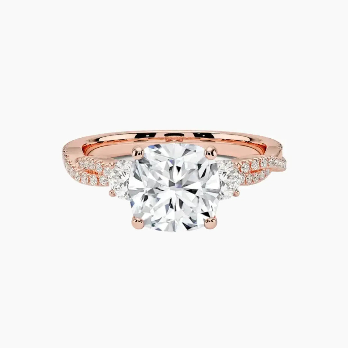 OBSER184 - Calista Adorned Three Stone Cushion Twisted engagement ring setting view 4