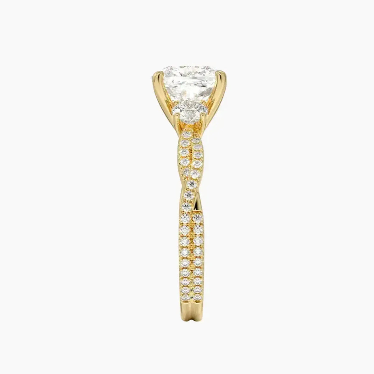 OBSER184 - Calista Adorned Three Stone Cushion Twisted engagement ring setting view 9