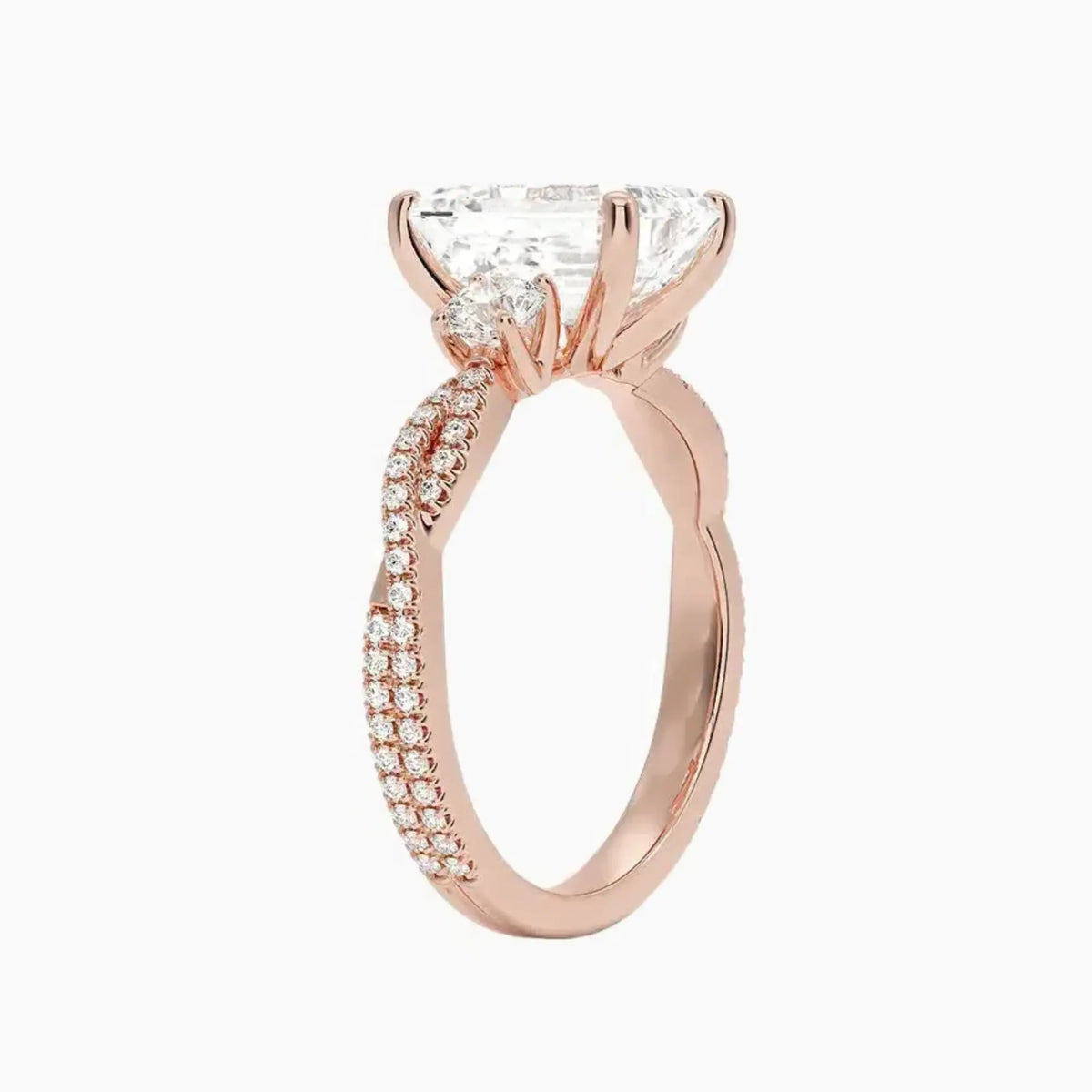 OBSER609 - Calista Adorned Three Stone Emerald Twisted engagement ring setting view 5