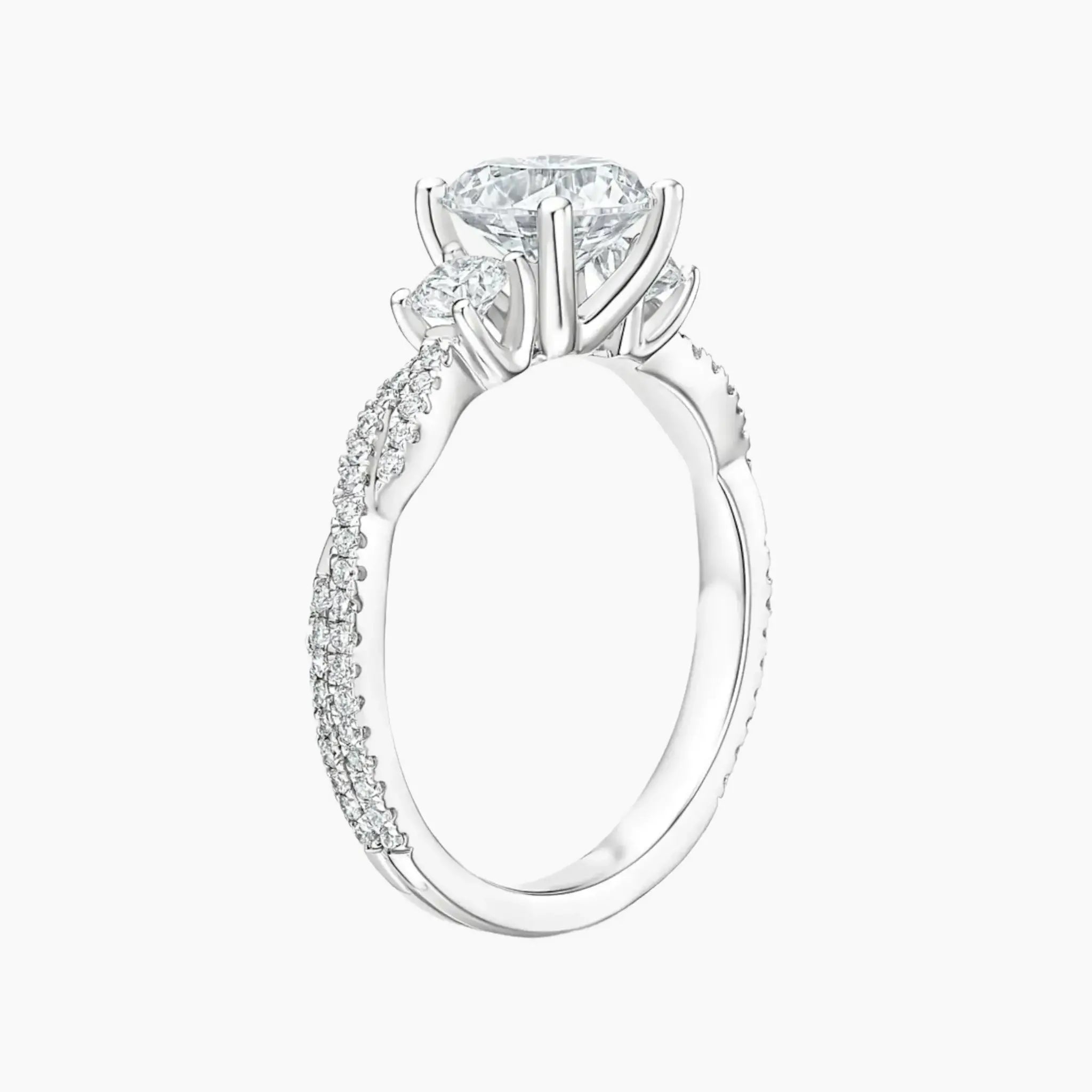 OBSER613 - Calista Adorned Three Stone Round Twisted engagement ring setting view 2