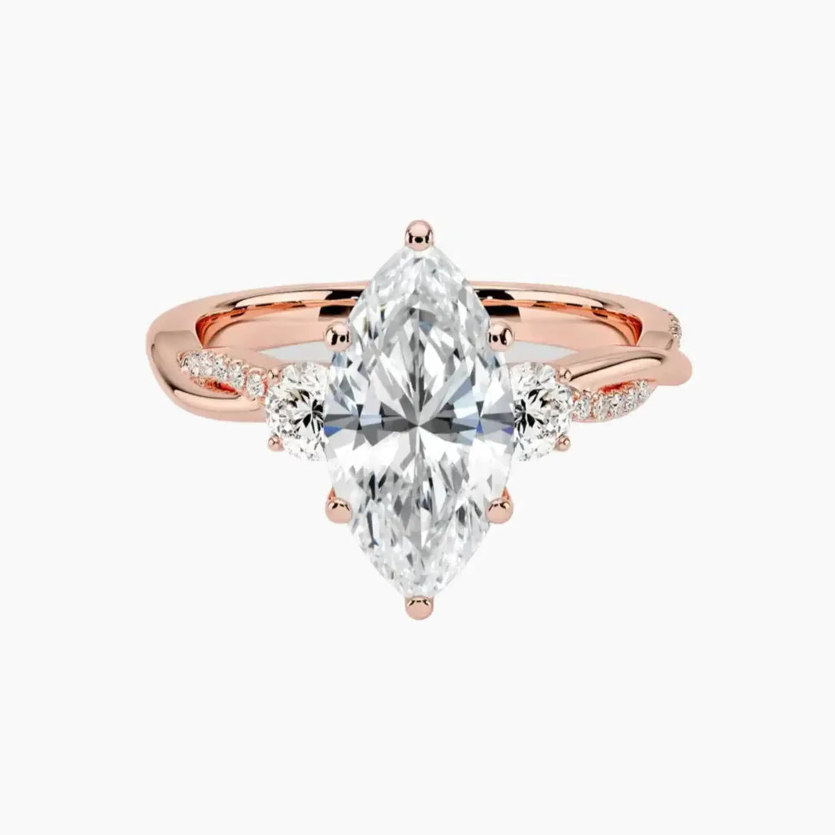 OBSER105 - Calista Three Stone Marquise Twisted engagement ring setting view 4