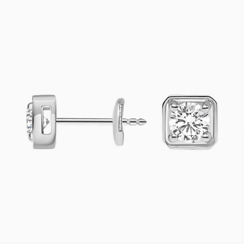 LE0500 - Round Lab Diamond Square Frame Stud Earrings
