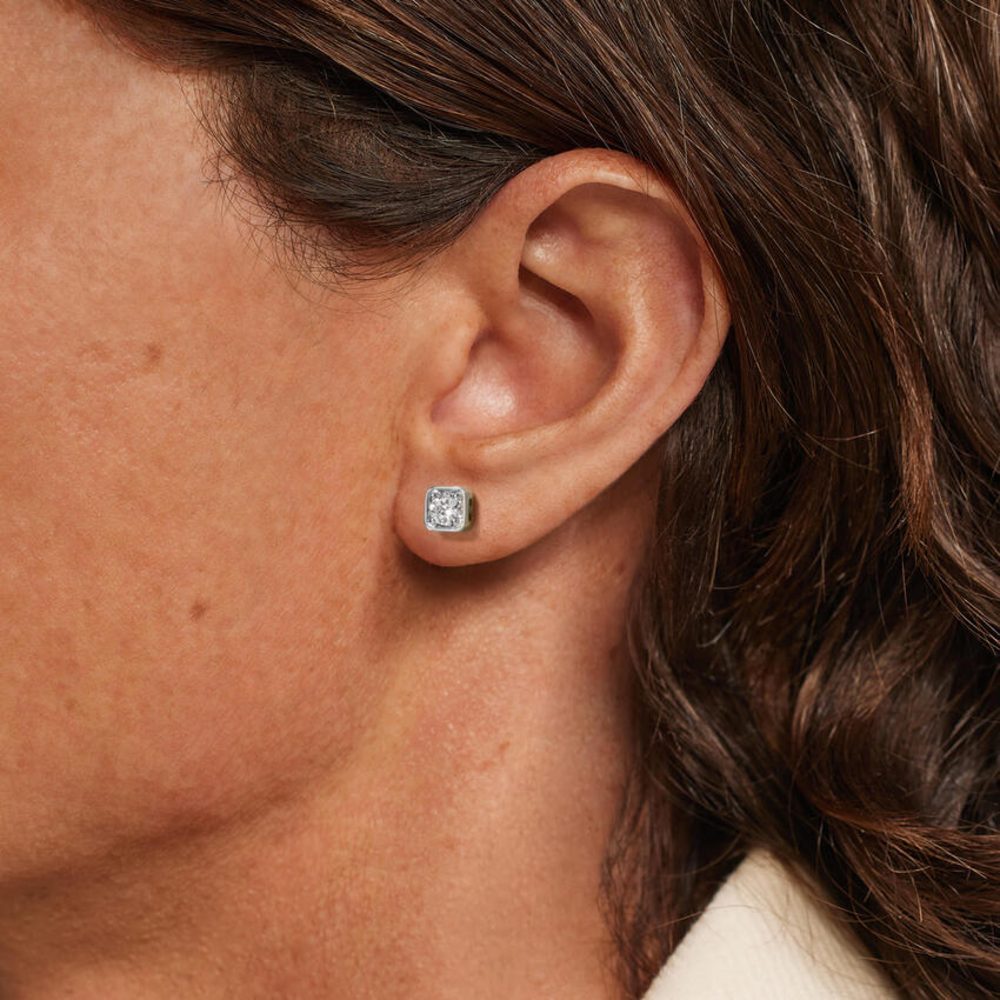 LE0500 - Round Lab Diamond Square Frame Stud Earrings