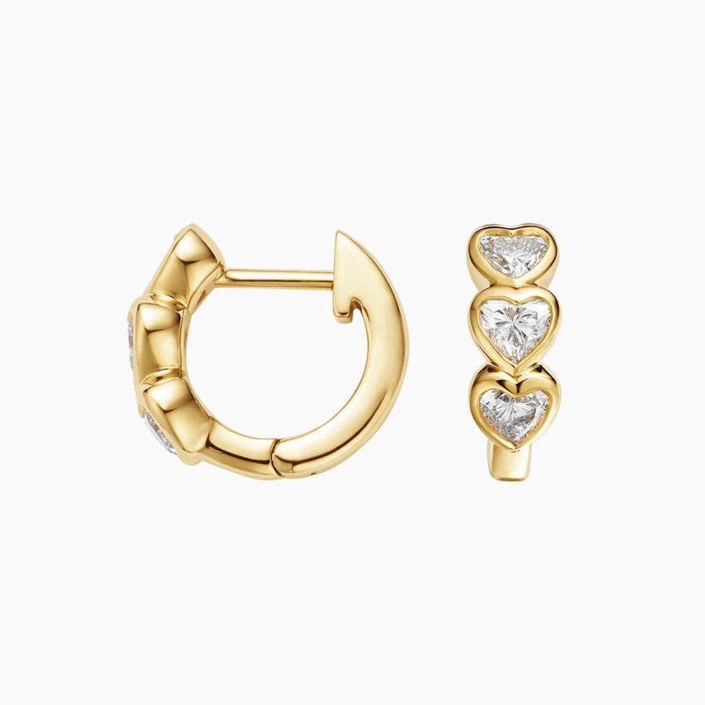 LE0573 - Bezel Set Heart Lab Diamond Huggie Hoop Earrings