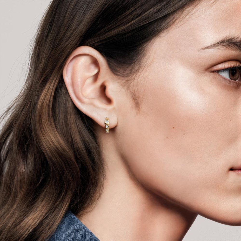 LE577 - Anya Bezel Set Round Diamond Huggie Hoop Earrings