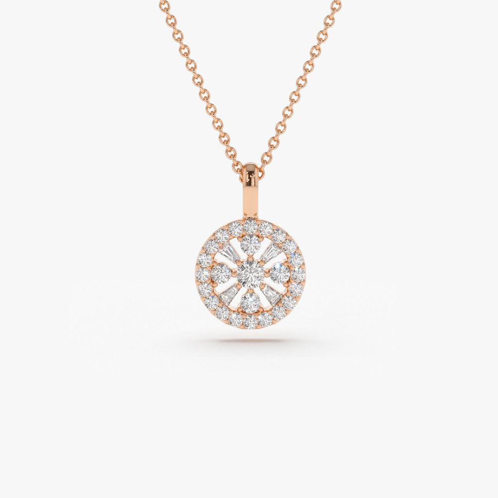 OBFJ1967 - Baguette and Round Diamond Charm Necklace necklace in selectable metal and diamond options - Roselle Jewelry view 4
