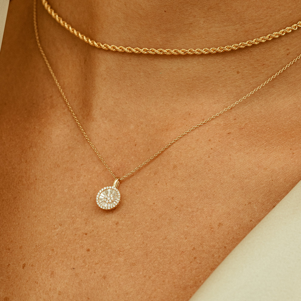 OBFJ1895 - Baguette Diamond Disc Cluster Necklace necklace in selectable metal and diamond options - Roselle Jewelry view 4