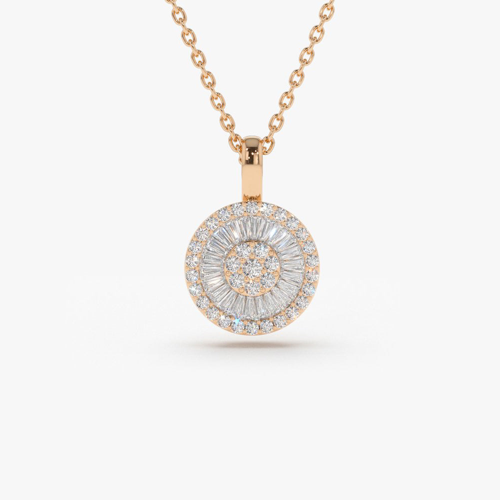 OBFJ1895 - Baguette Diamond Disc Cluster Necklace necklace in selectable metal and diamond options - Roselle Jewelry view 5