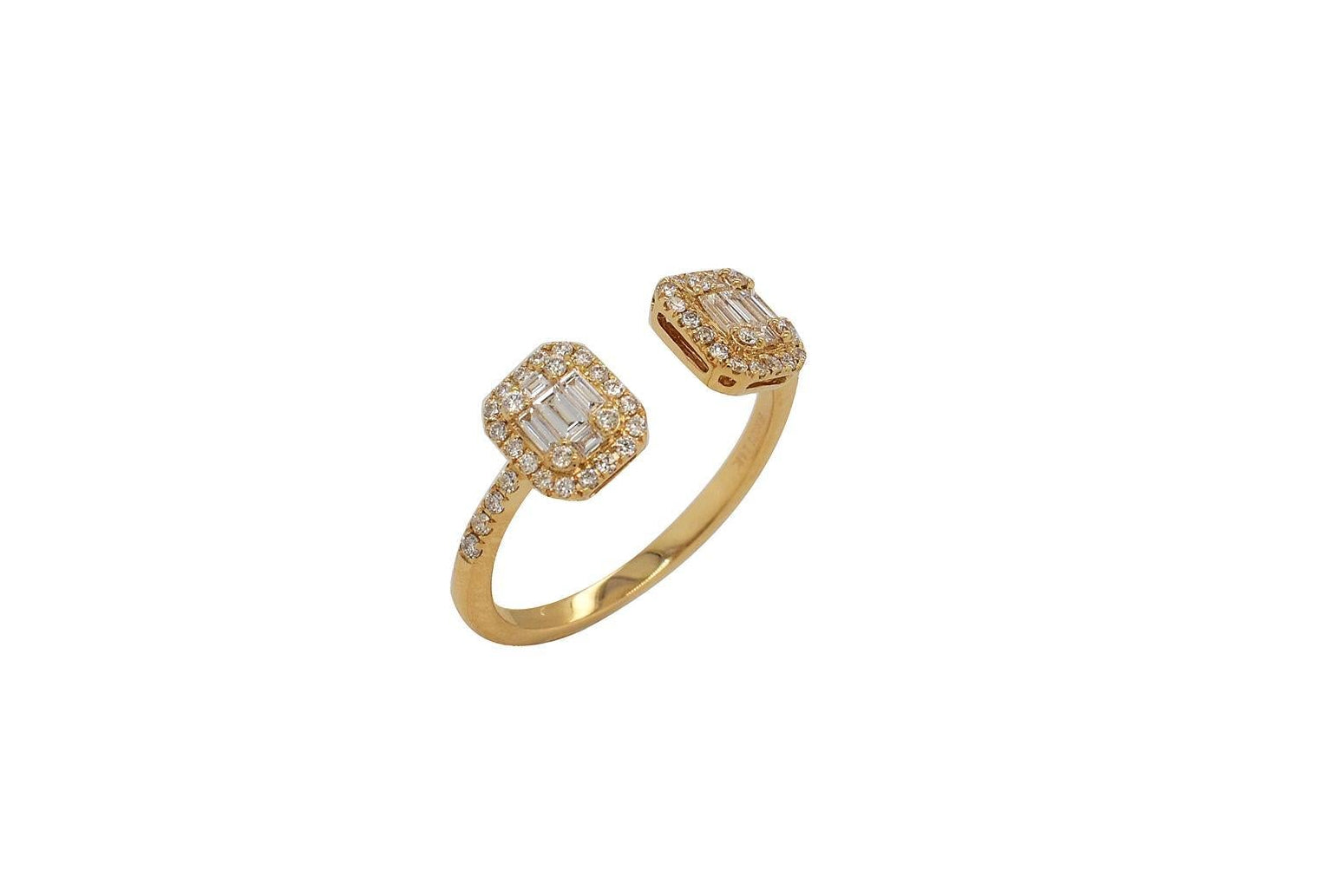 OBFJ0064 - 14k Gold Double baguette Halo Cluster Open Cuff Ring 1