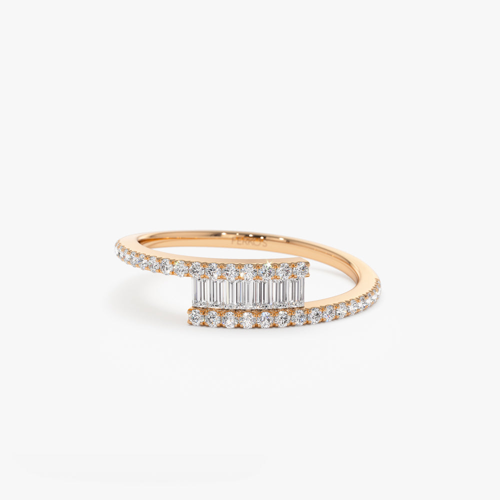 OBFJ1041 - Cross Over Baguette Diamond Ring with Pave Diamonds ring in selectable metal and diamond options - Roselle Jewelry view 5