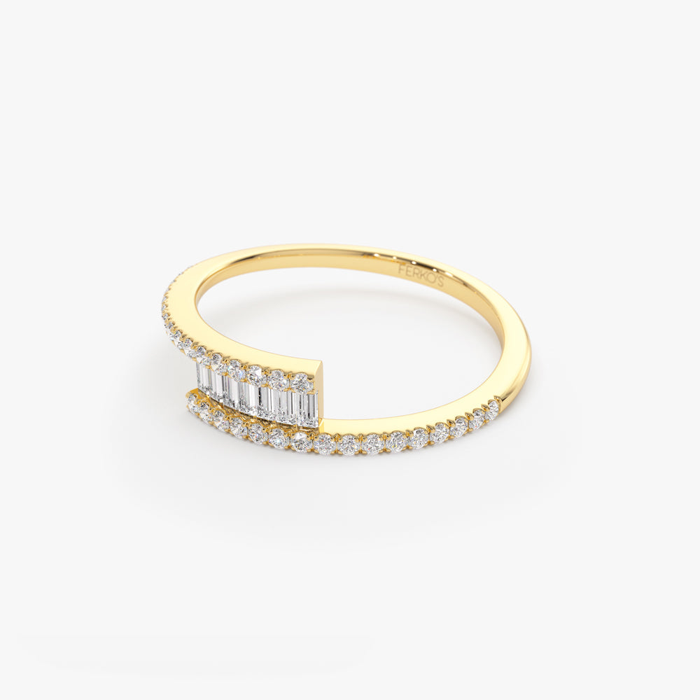 OBFJ1041 - Cross Over Baguette Diamond Ring with Pave Diamonds ring in selectable metal and diamond options - Roselle Jewelry view 7