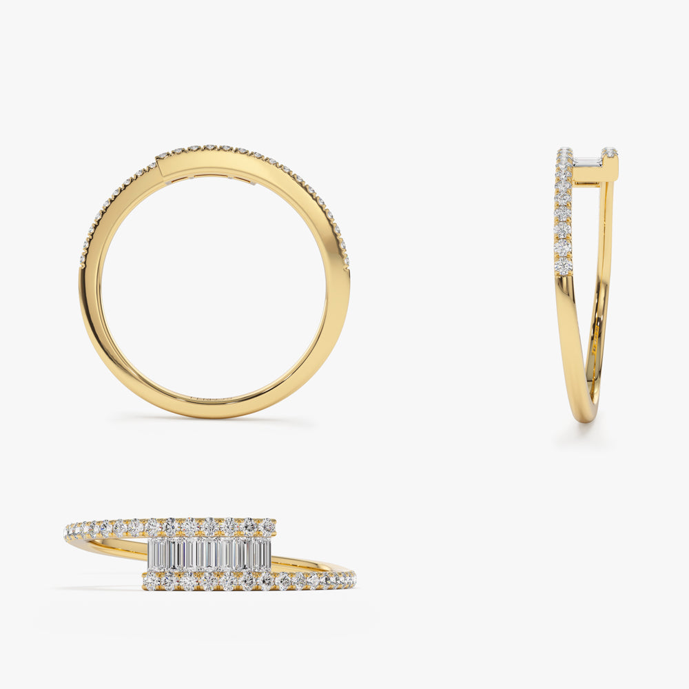 OBFJ1041 - Cross Over Baguette Diamond Ring with Pave Diamonds ring in selectable metal and diamond options - Roselle Jewelry view 8