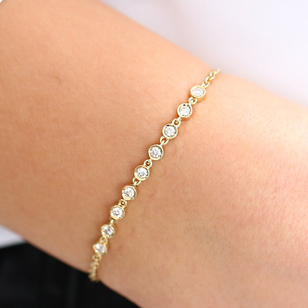 OBFJ0210 - 14K Rose Gold Bezel Set Diamond Bracelet 2