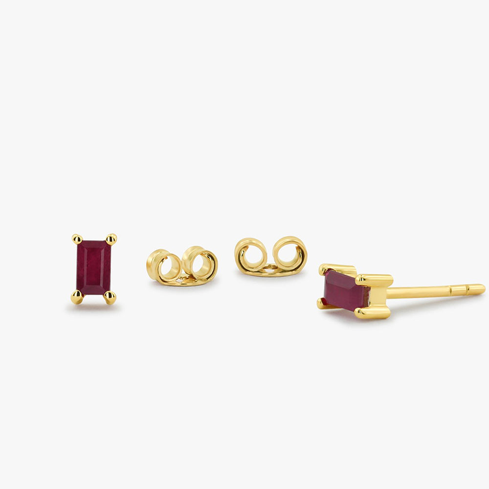 OBFJ1688 - 14K Gold Baguette Ruby Earrings 1