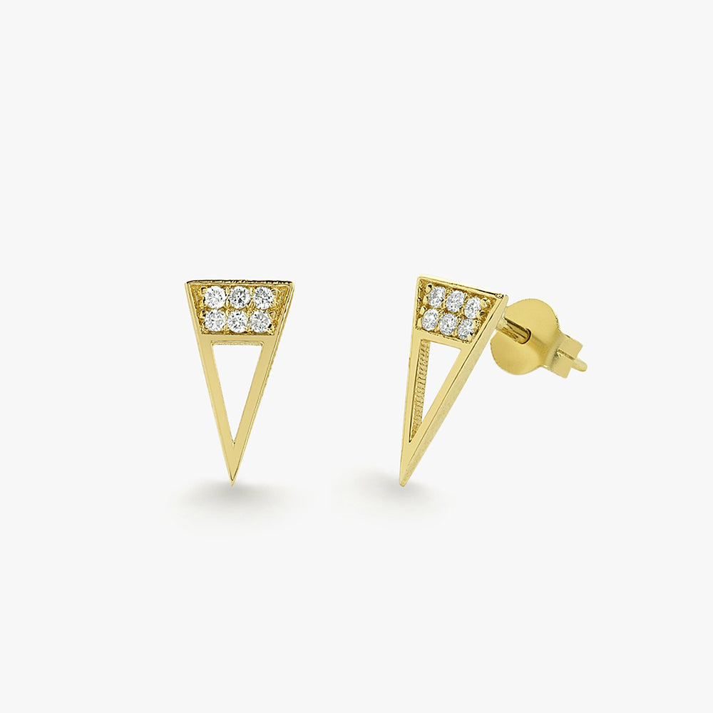 OBFJ1655 - Elongated Triangle Earrings with Micro Pave Diamonds earrings in selectable metal and diamond options - Roselle Jewelry view 1