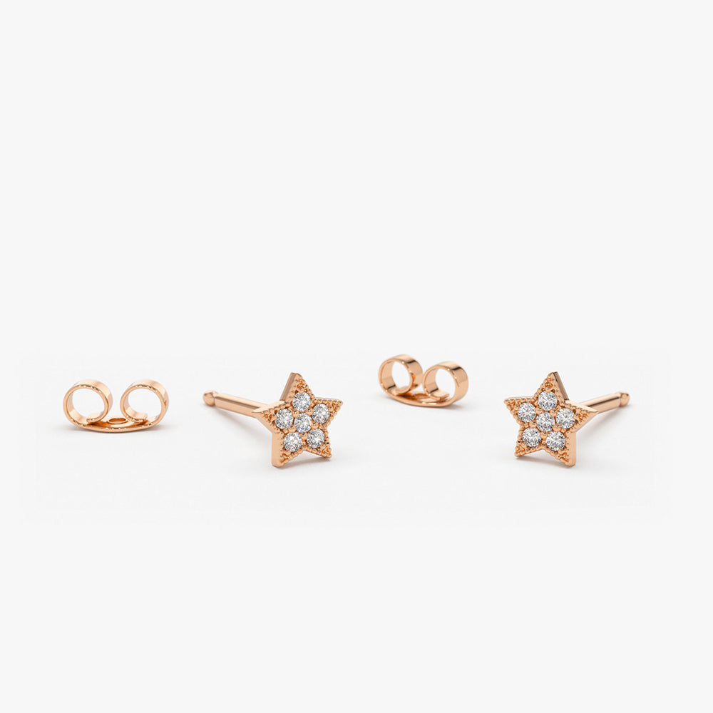 OBFJ1616 - 14K Gold Tiny Diamond Star Studs 3