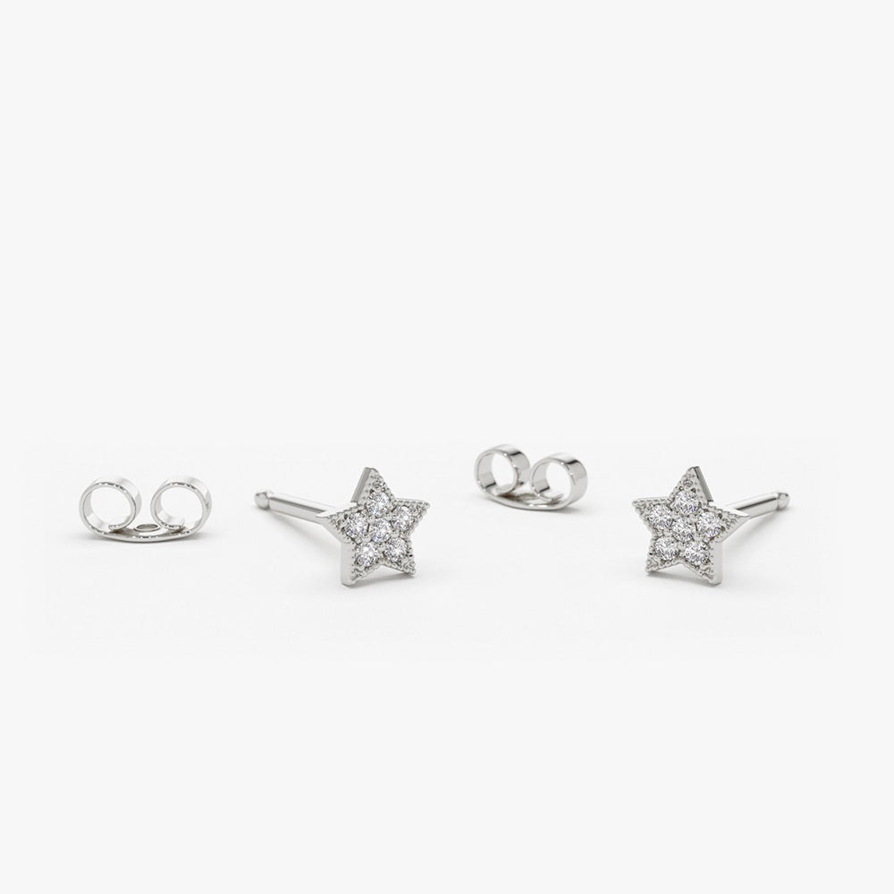 OBFJ1616 - 14K Gold Tiny Diamond Star Studs 4