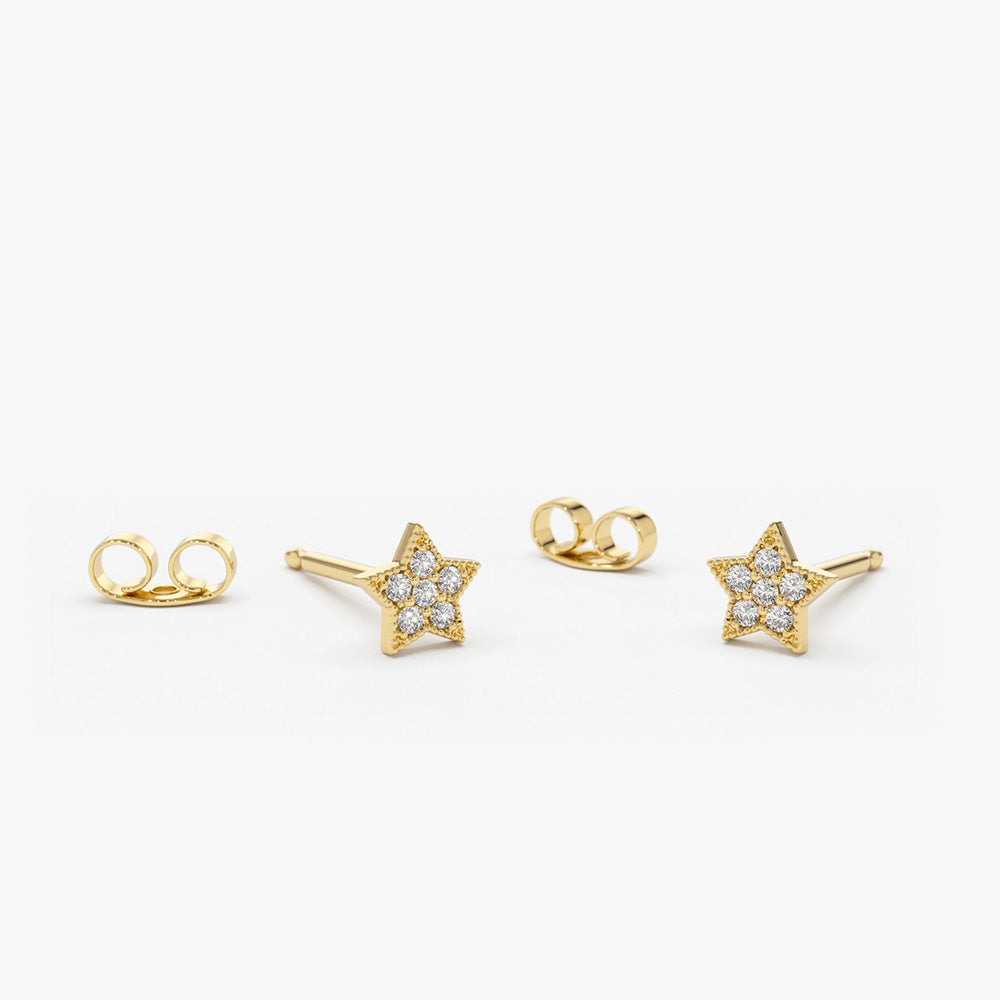 OBFJ1616 - 14K Gold Tiny Diamond Star Studs 1