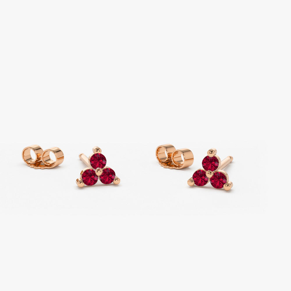 OBFJ0990 - 14K Tiny Trio Ruby Earrings 5
