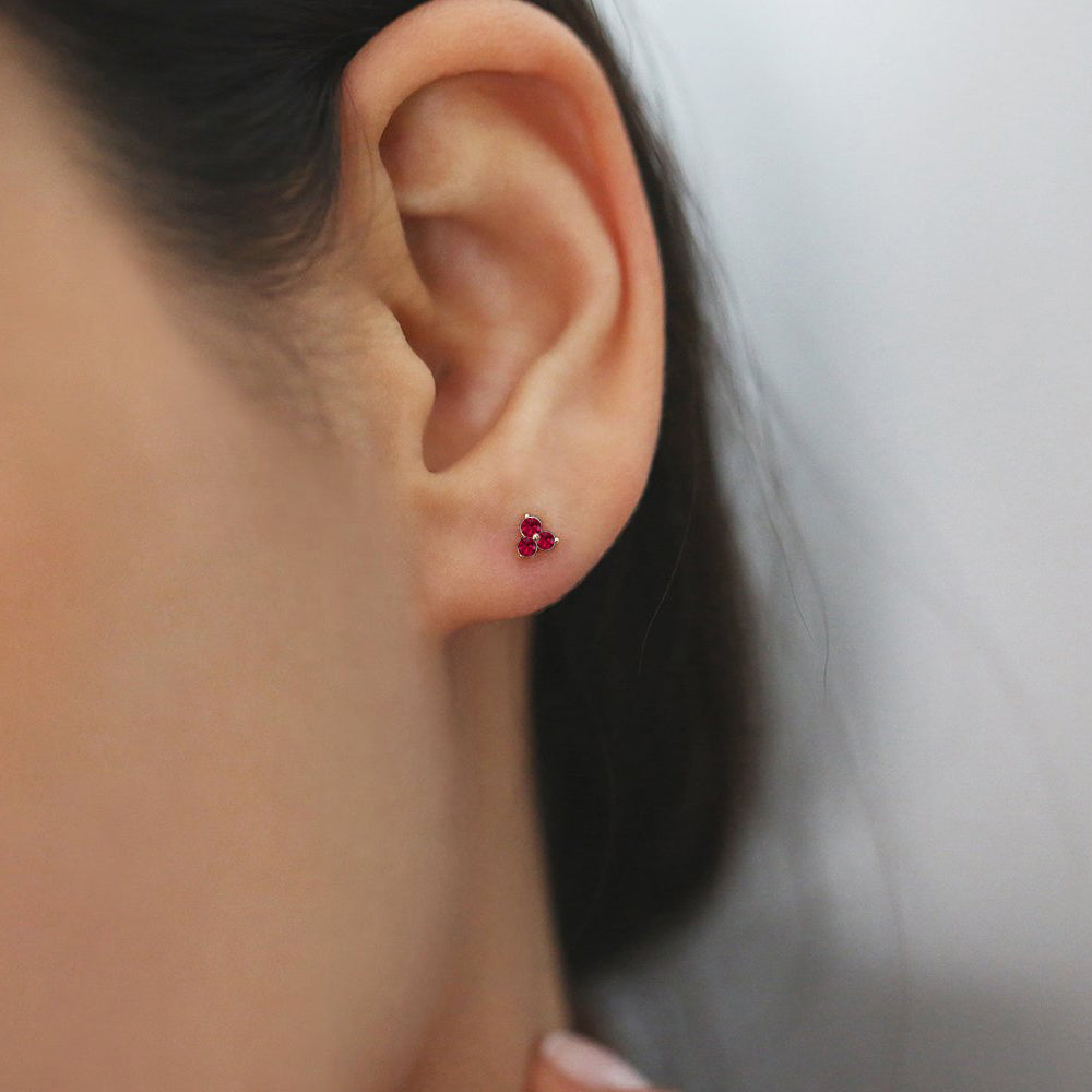 OBFJ0990 - 14K Tiny Trio Ruby Earrings 3