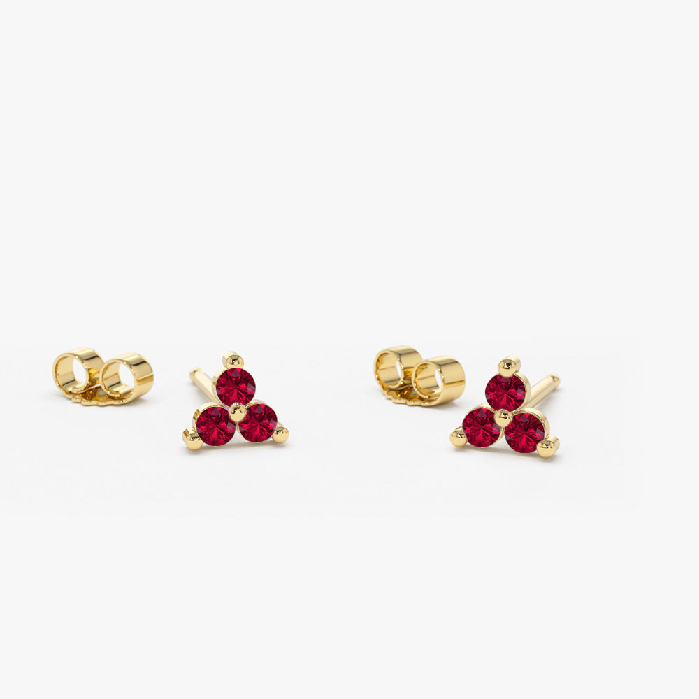 OBFJ0990 - 14K Tiny Trio Ruby Earrings 1