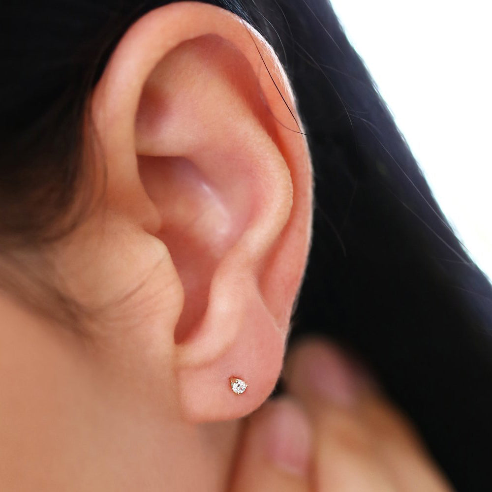 OBFJ1668 - Mini Diamond Studs earrings in selectable metal and diamond options - Roselle Jewelry view 2
