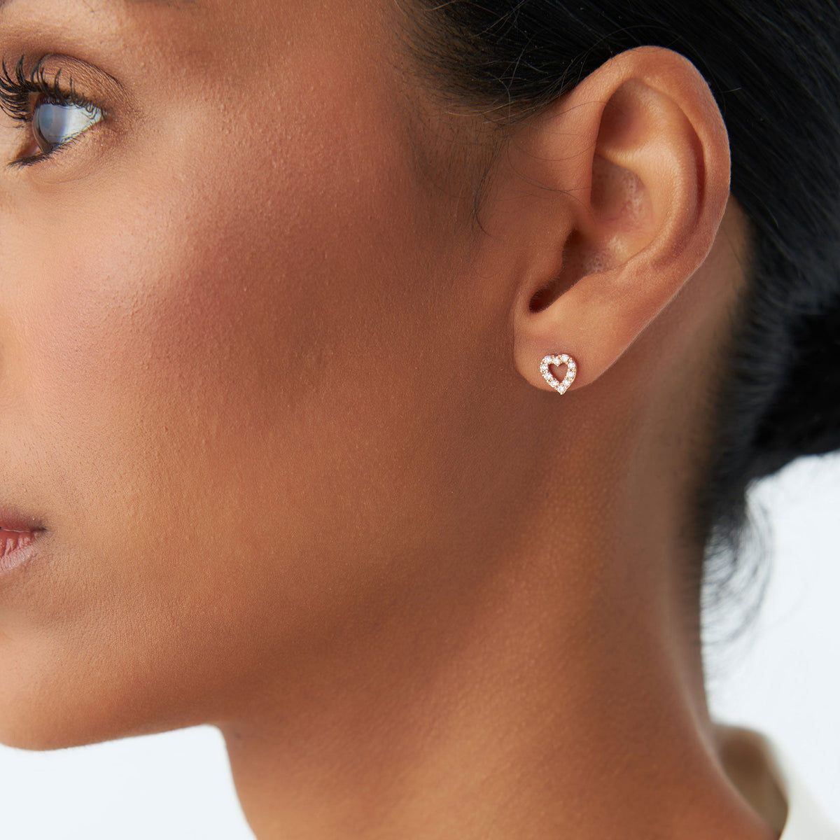 OBFJ1667 - Mini Heart Earrings Diamond Studs earrings in selectable metal and diamond options - Roselle Jewelry view 2