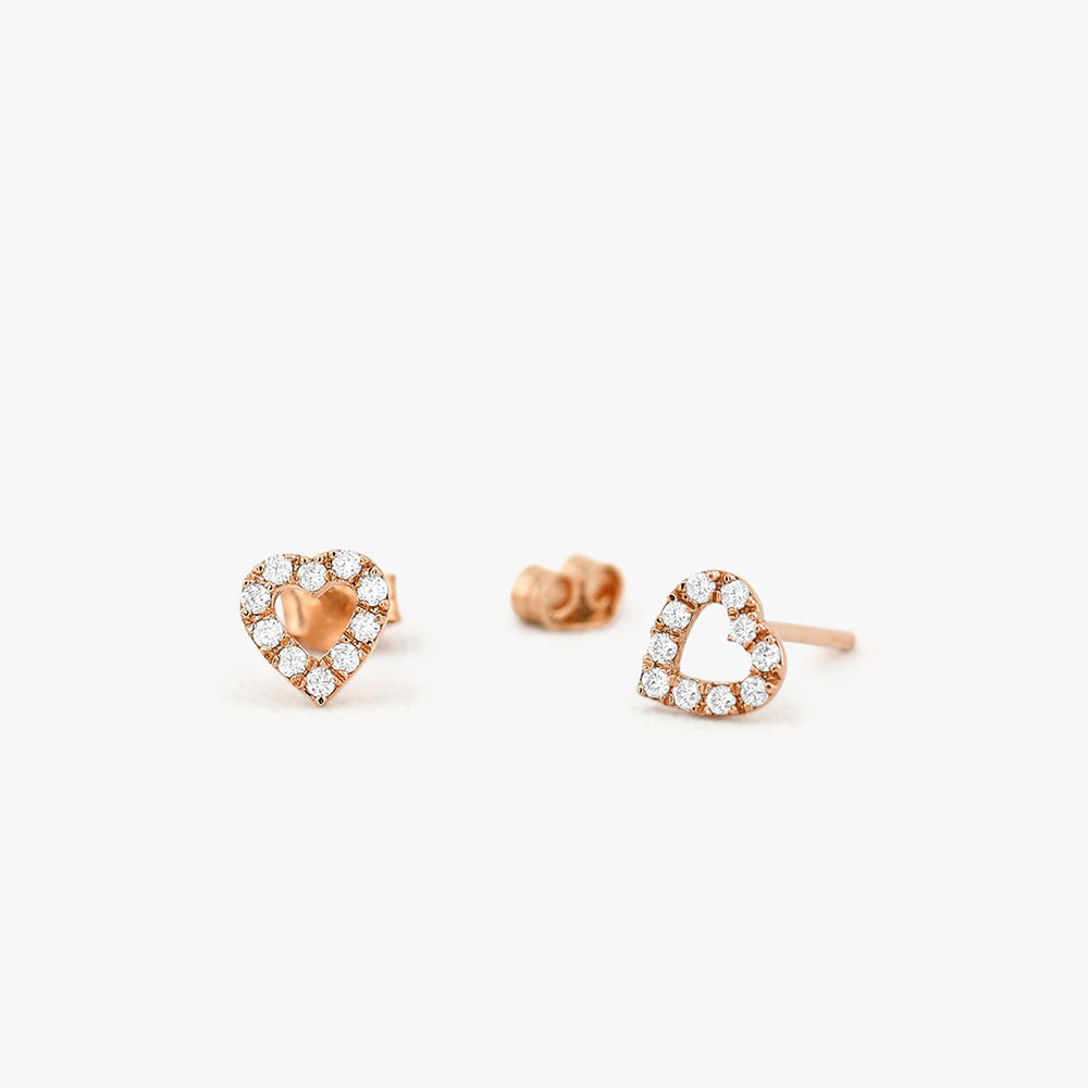 OBFJ1667 - Mini Heart Earrings Diamond Studs earrings in selectable metal and diamond options - Roselle Jewelry view 5
