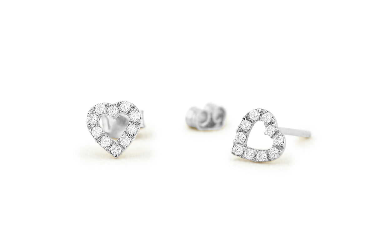 OBFJ1667 - Mini Heart Earrings Diamond Studs earrings in selectable metal and diamond options - Roselle Jewelry view 6