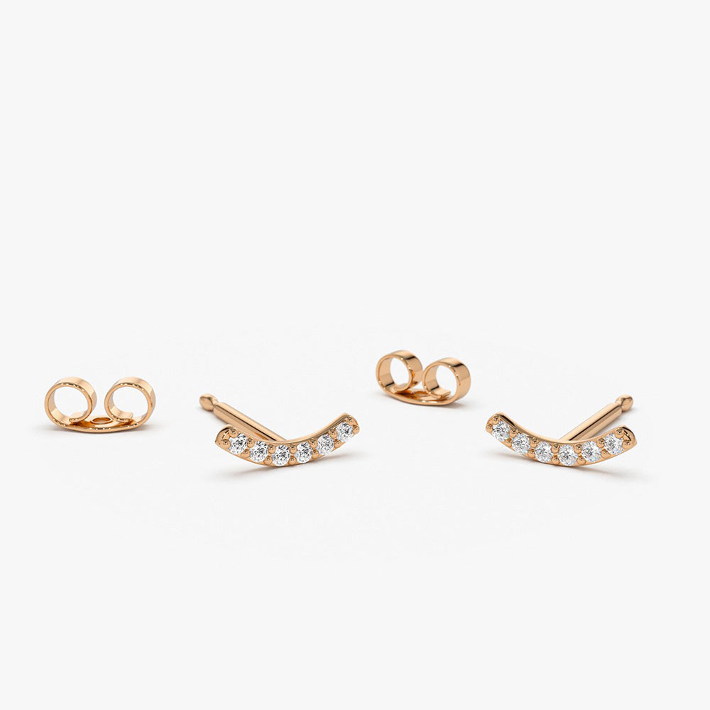 OBFJ1672 - 14K Gold Diamond Curved Bar Stud Earrings 6
