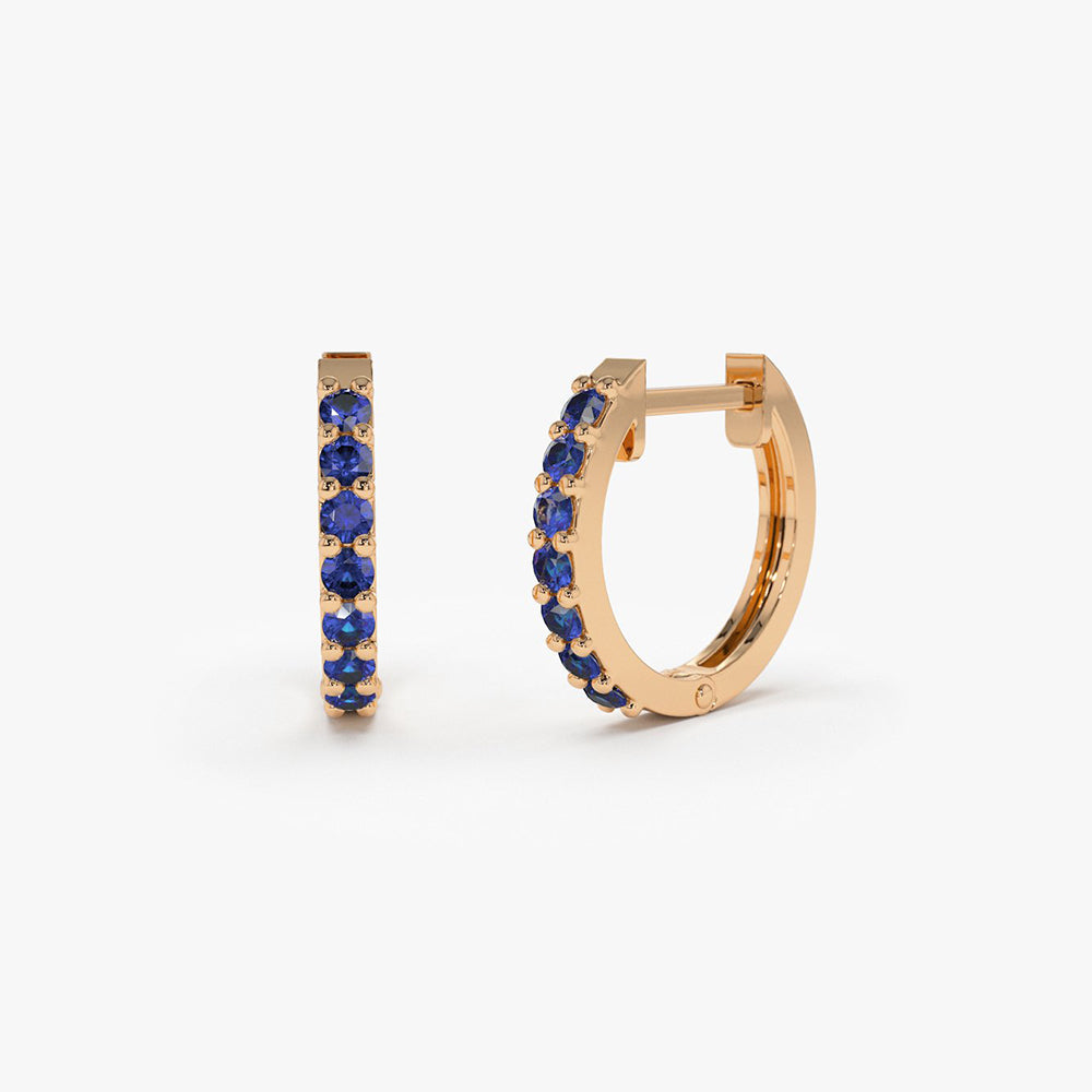 OBFJ1866 - Sapphire Huggie Hoop Earrings earrings in selectable metal and diamond options - Roselle Jewelry view 6