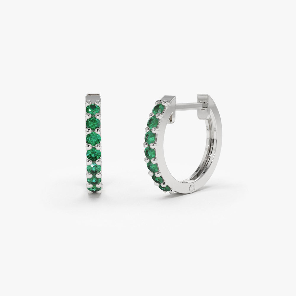 OBFJ1844 - Emerald Huggie Hoop Earrings earrings in selectable metal and diamond options - Roselle Jewelry view 6