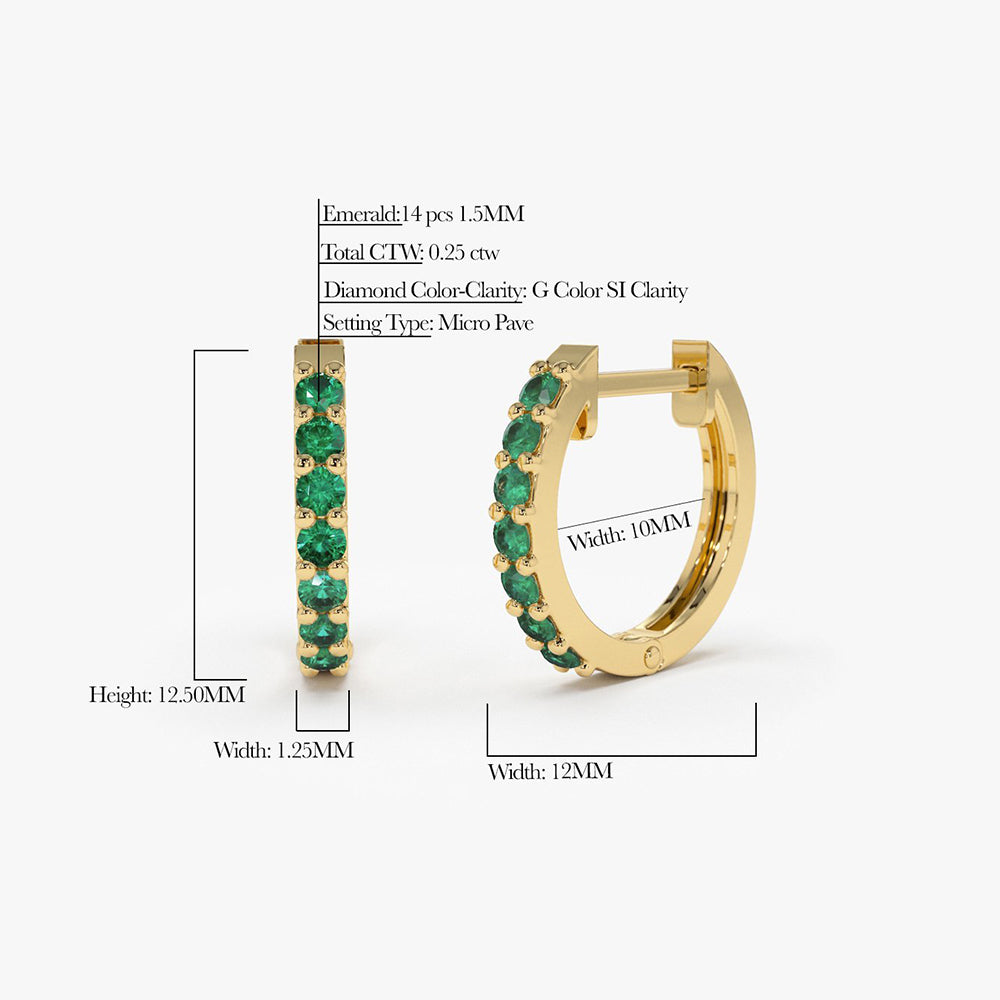 OBFJ1844 - Emerald Huggie Hoop Earrings earrings in selectable metal and diamond options - Roselle Jewelry view 7
