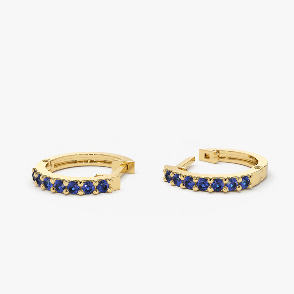 OBFJ1866 - Sapphire Huggie Hoop Earrings earrings in selectable metal and diamond options - Roselle Jewelry view 8