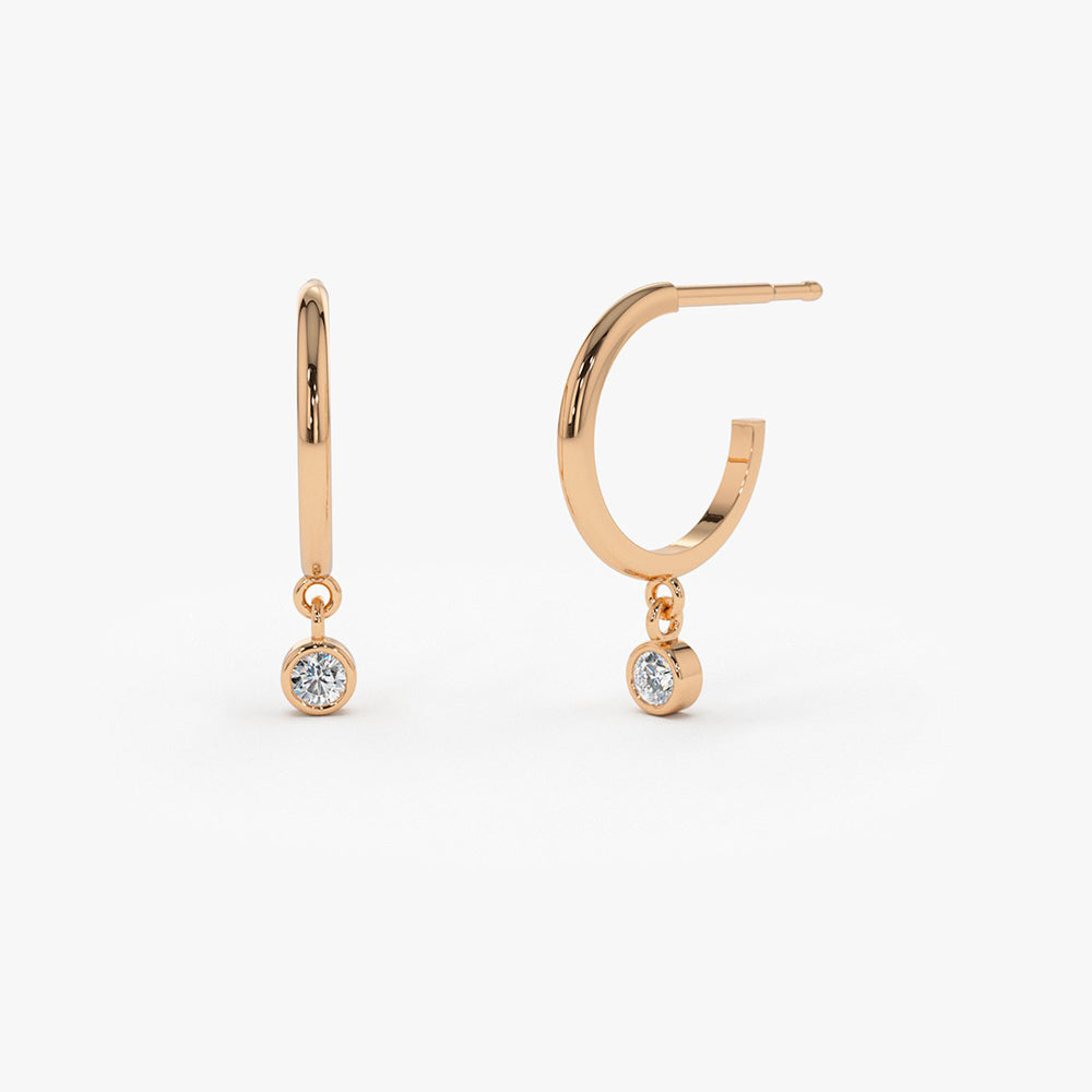 OBFJ1830 - Hoop with Dangling Diamond earrings in selectable metal and diamond options - Roselle Jewelry view 6