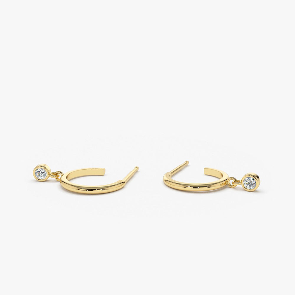 OBFJ1830 - Hoop with Dangling Diamond earrings in selectable metal and diamond options - Roselle Jewelry view 8