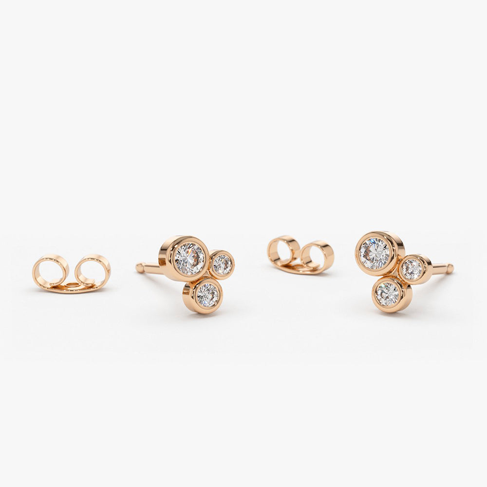 OBFJ0139 - 14K Rose Gold Graduated Diamond Stud Earrings 1