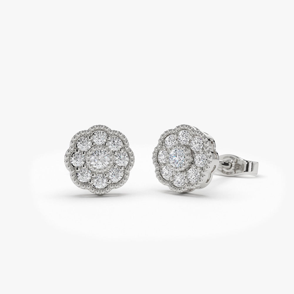OBFJ1974 - 14k Floral Design Diamond Studs 6