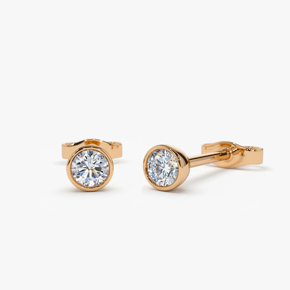 OBFJ0176 - 14K Rose Bezel Setting Round Diamond Studs 1