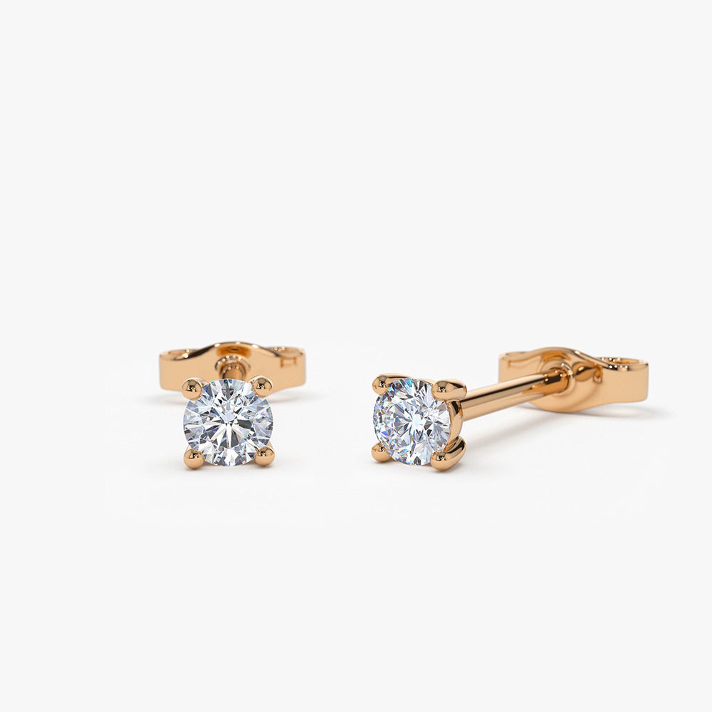 OBFJ0201 - 14k Rose Prong Setting Round Diamond Studs 1