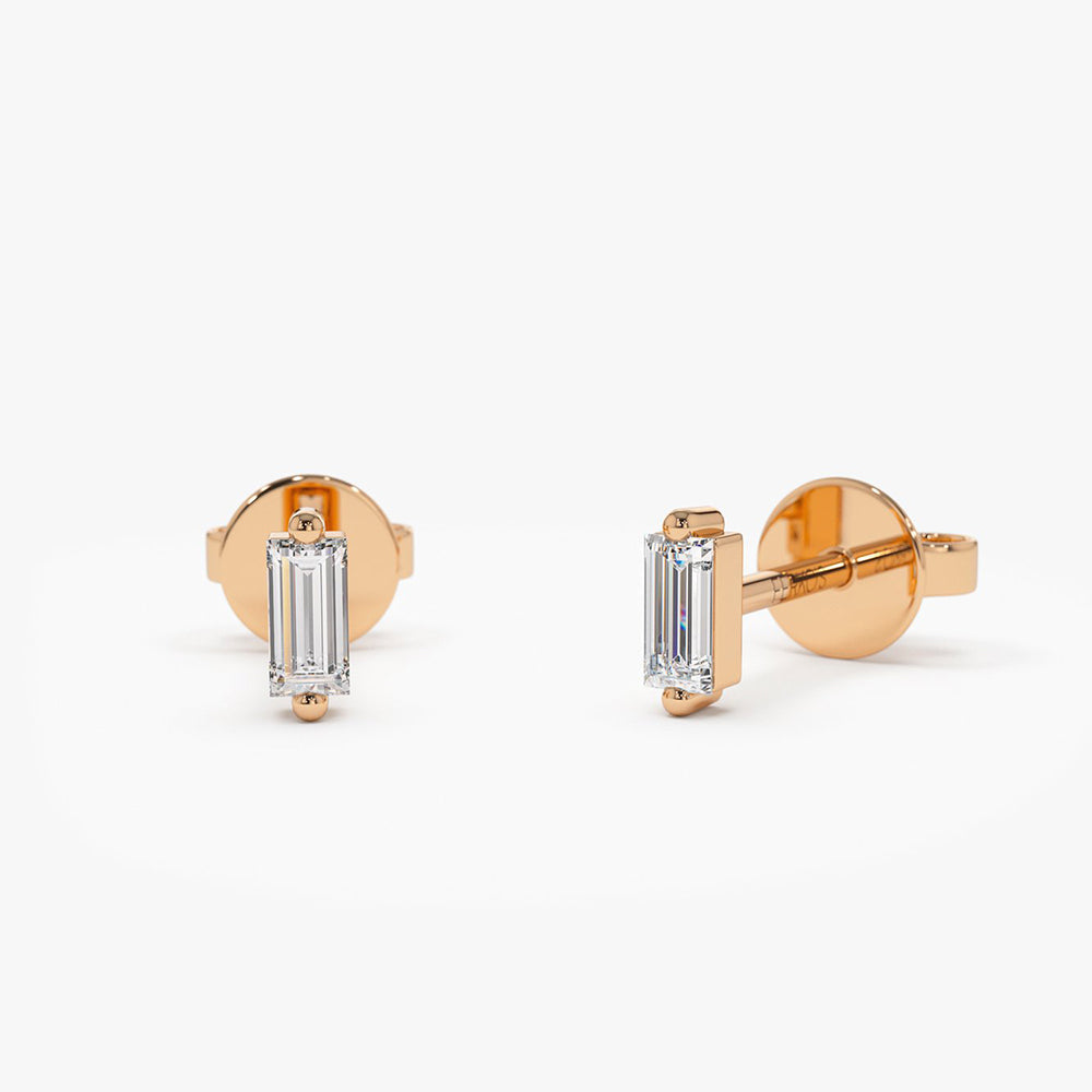 OBFJ0160 - 14k Rose Mini Baguette Diamond Studs 1