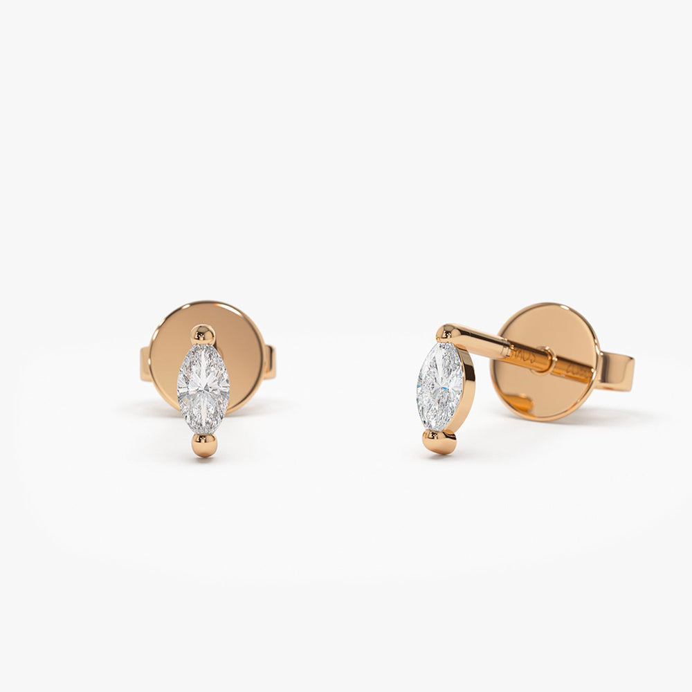 OBFJ0159 - 14k Rose Mini Marquise Diamond Studs 1