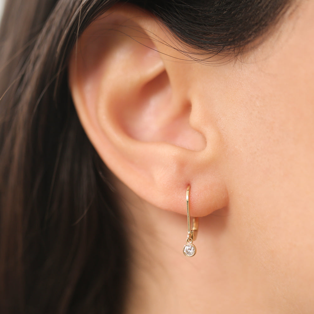 OBFJ2088 - 14k Lever Back Bezel Setting Diamond Earrings 2