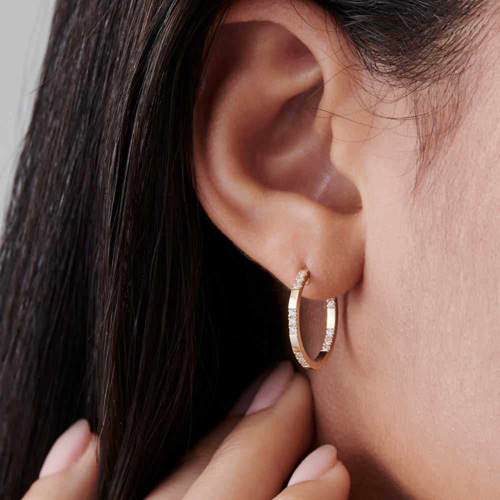 OBFJ2276 - 14k Gold Inside out Diamond Hoop Earrings 4