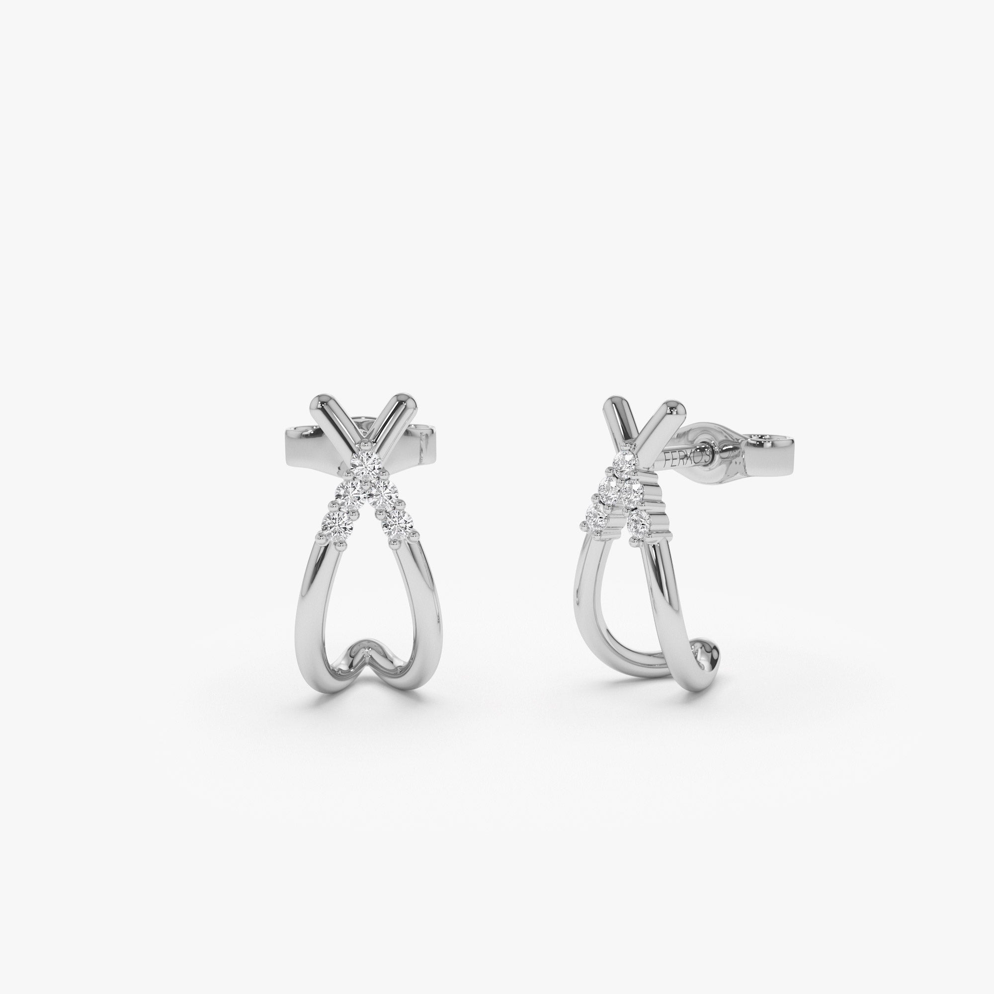 OBFJ1306 - Criss Cross Half Hoop Diamond Stud earrings in selectable metal and diamond options - Roselle Jewelry view 5