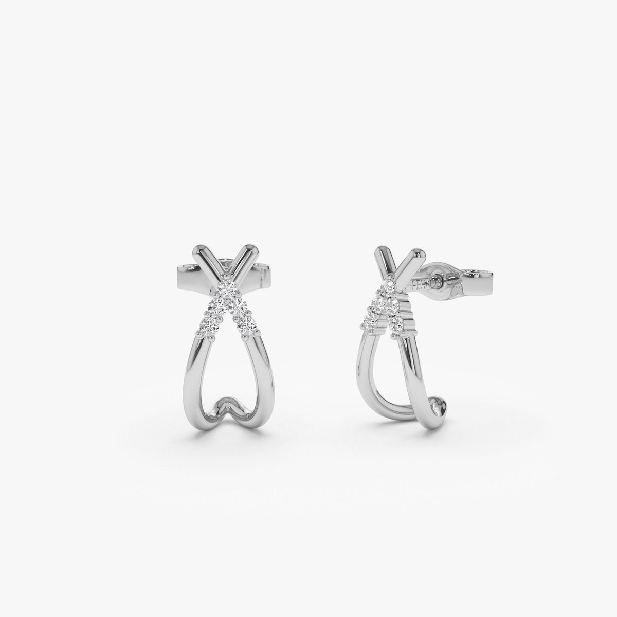 OBFJ1306 - Criss Cross Half Hoop Diamond Stud earrings in selectable metal and diamond options - Roselle Jewelry view 5