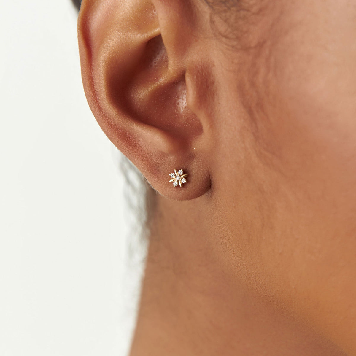 OBFJ1264 - Dainty Crisscross Cluster Diamond Studs earrings in selectable metal and diamond options - Roselle Jewelry view 2
